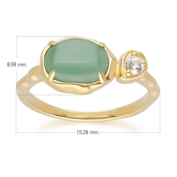 Gemondo Irregular Oval Dyed Green Jade & Topaz Ring In 18ct Gold Plated SterlIng Silver