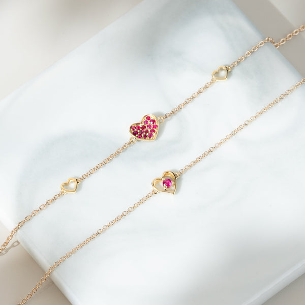 Gemondo Love You More Ruby Heart Bracelet In 9ct Yellow Gold