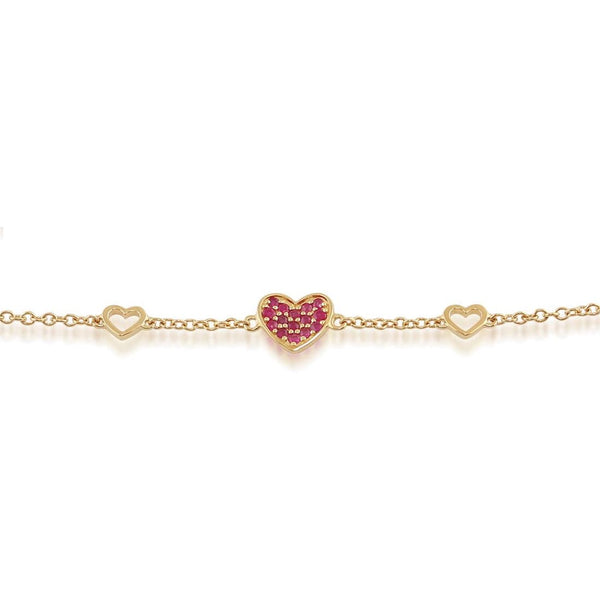 Gemondo Love You More Ruby Heart Bracelet In 9ct Yellow Gold