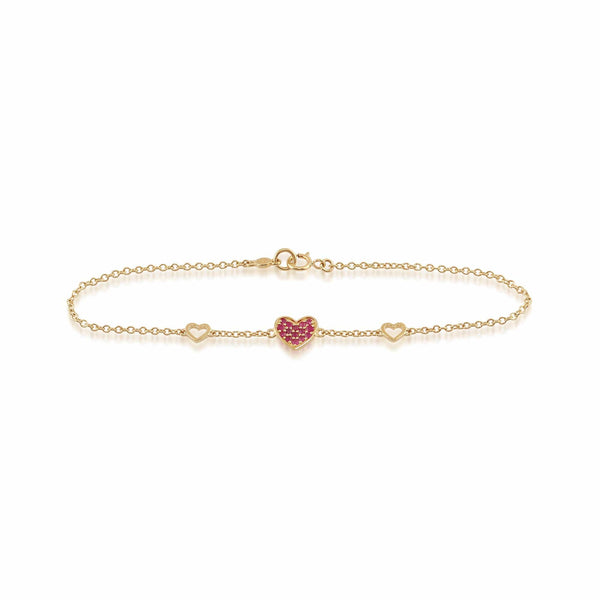 gemondo Love You More Ruby Heart Bracelet in 9ct Yellow Gold