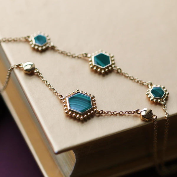 Gemondo Malachite Flat Slice Hex Bracelet In Gold Plated Silver
