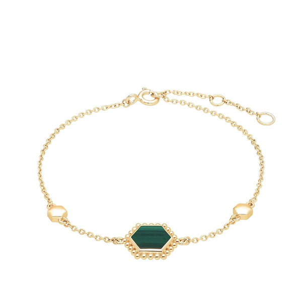 gemondo Malachite Flat Slice Hex Bracelet in Gold Plated Silver