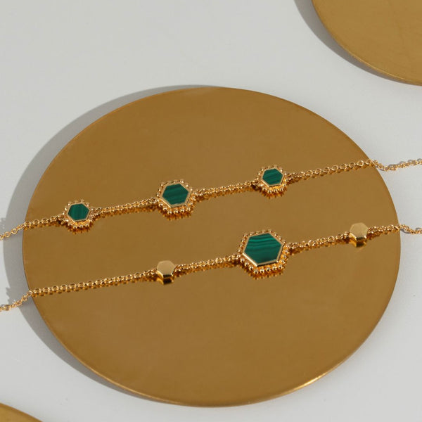 Gemondo Malachite Flat Slice Hex Chain Bracelet In Gold Plated Silver