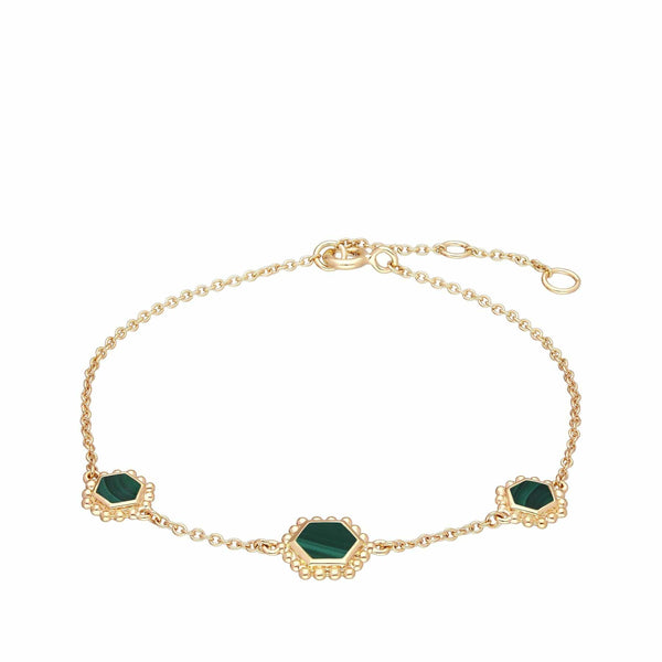 gemondo Malachite Flat Slice Hex Chain Bracelet in Gold Plated Silver