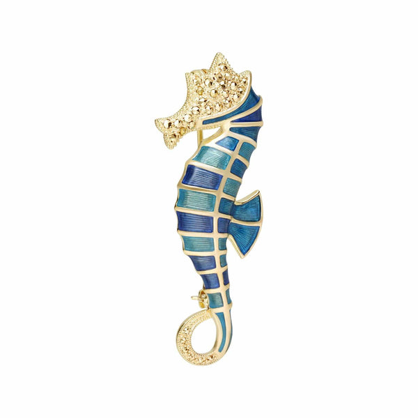 Gemondo Marcasite & Enamel Seahorse Brooch In 18ct Gold Plated Silver