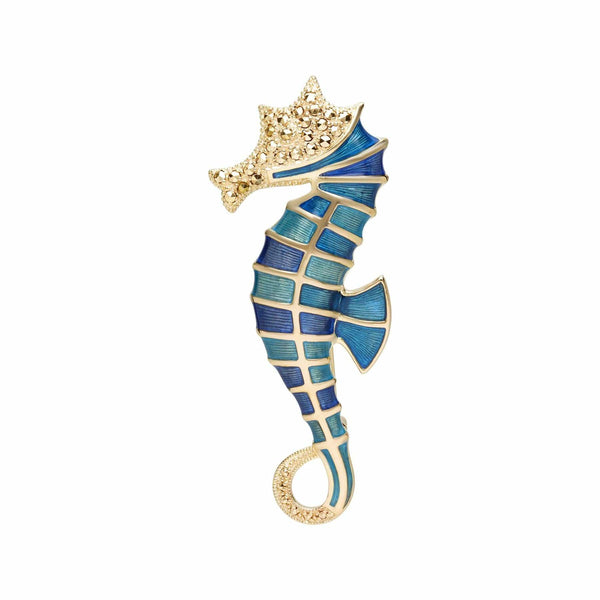 gemondo Marcasite & Enamel Seahorse Brooch in 18ct Gold Plated Silver
