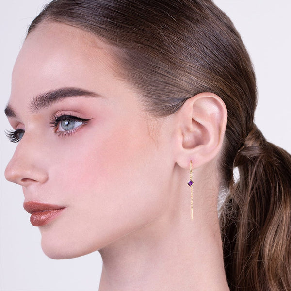 Gemondo Micro Statement Amethyst Threader Earrings In 9ct Yellow Gold