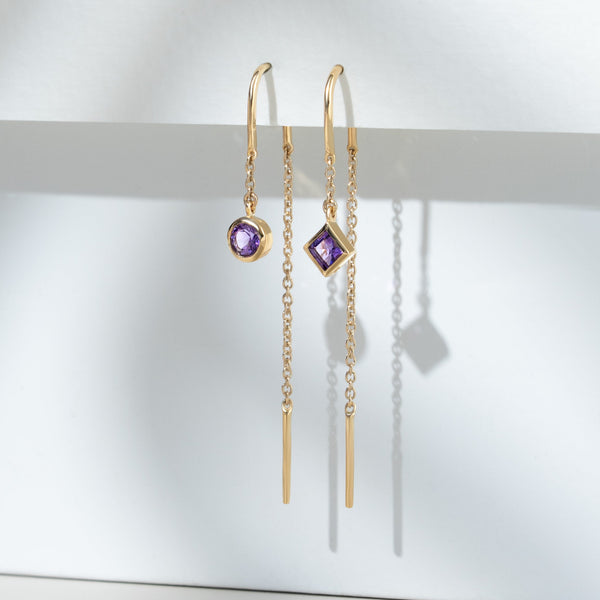 Gemondo Micro Statement Amethyst Threader Earrings In 9ct Yellow Gold