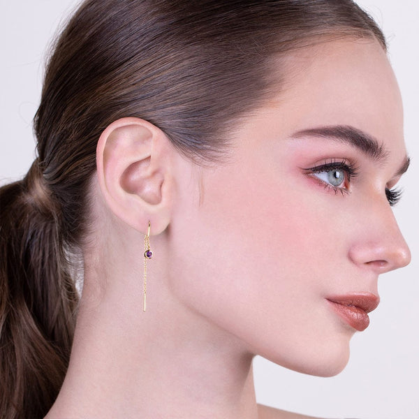 Gemondo Micro Statement Amethyst Threader Earrings In 9ct Yellow Gold