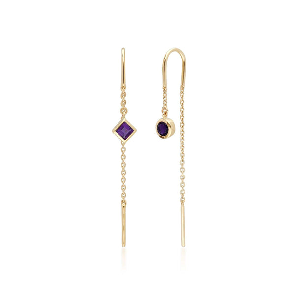 gemondo Micro Statement Amethyst Threader Earrings in 9ct Yellow Gold