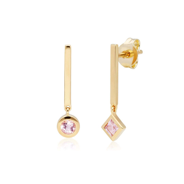 Gemondo Micro Statement Mismatched Morganite Drop Earrings In 9ct Yellow Gold