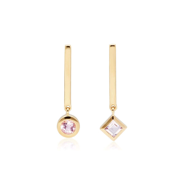gemondo Micro Statement Mismatched Morganite Drop Earrings in 9ct Yellow Gold