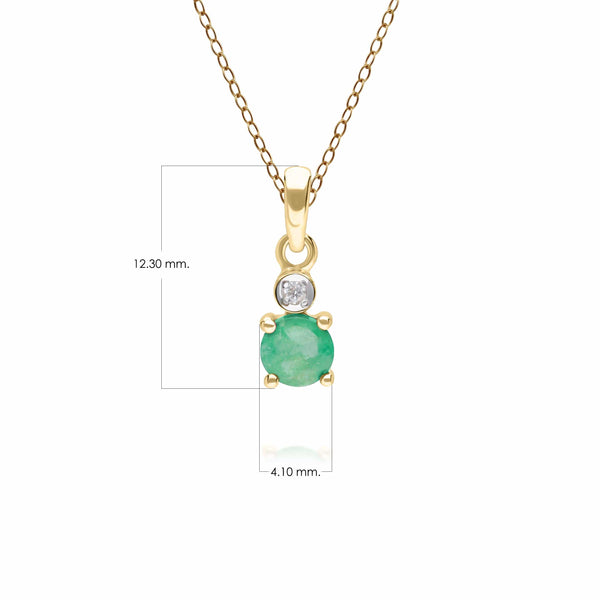 Gemondo Micro Statement Round Emerald & Diamond Pendant In 9ct Yellow Gold