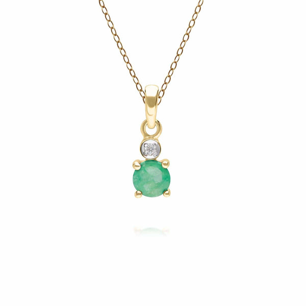 gemondo Micro Statement Round Emerald & Diamond Pendant in 9ct Yellow Gold