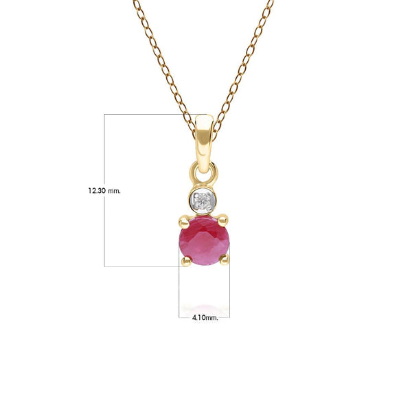 Gemondo Micro Statement Round Ruby & Diamond Pendant In 9ct Yellow Gold