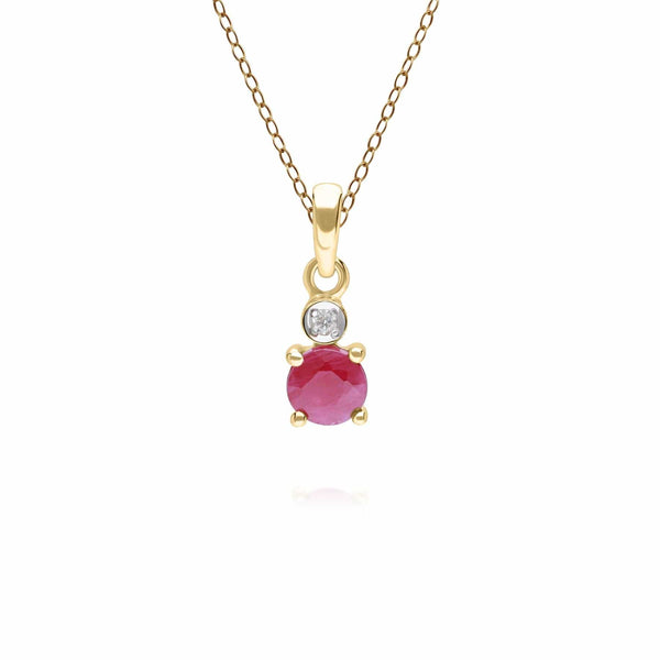 gemondo Micro Statement Round Ruby & Diamond Pendant in 9ct Yellow Gold