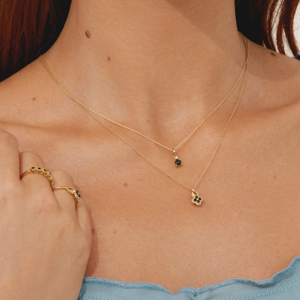 Gemondo Micro Statement Round Sapphire & Diamond Pendant In 9ct Yellow Gold