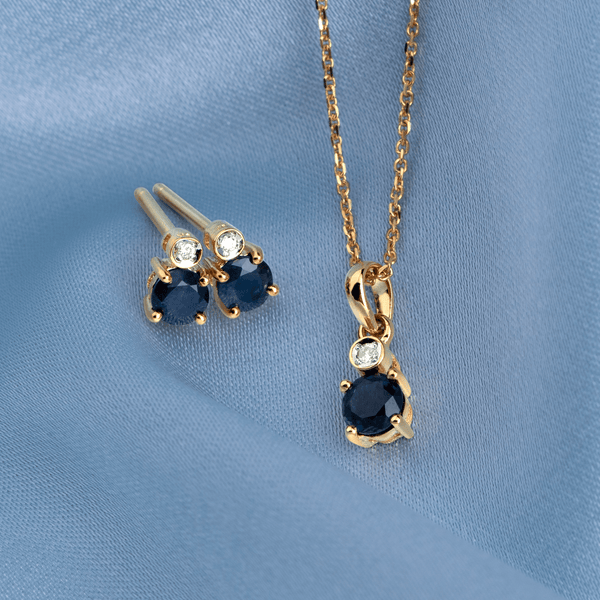 Gemondo Micro Statement Round Sapphire & Diamond Pendant In 9ct Yellow Gold