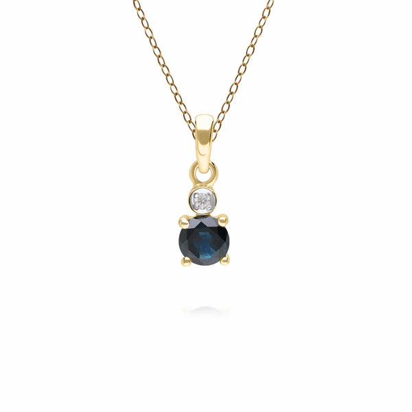 gemondo Micro Statement Round Sapphire & Diamond Pendant in 9ct Yellow Gold