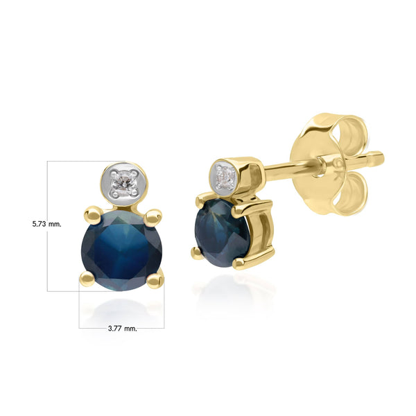 Gemondo Micro Statement Round Sapphire & Diamond Stud Earrings In 9ct Yellow Gold