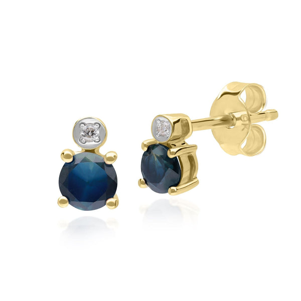gemondo Micro Statement Round Sapphire & Diamond Stud Earrings in 9ct Yellow Gold
