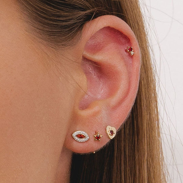 Gemondo Modern Classic Garnet & Diamond Pull Through Hoop Earrings In 9ct Yellow Gold