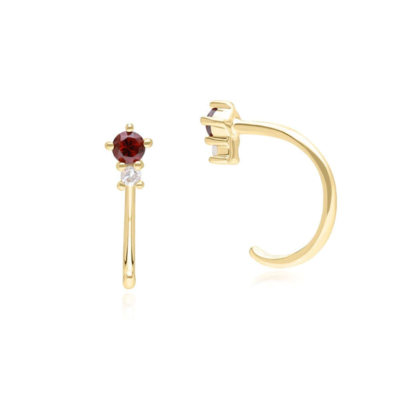 Gemondo Modern Classic Garnet & Diamond Pull Through Hoop Earrings In 9ct Yellow Gold