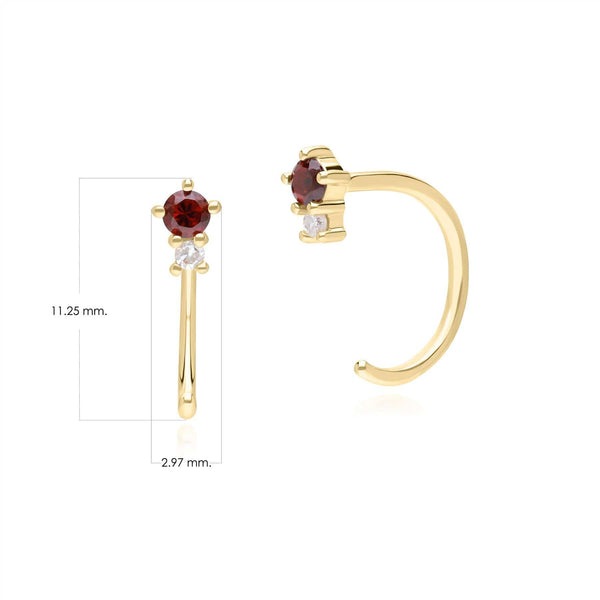 Gemondo Modern Classic Garnet & Diamond Pull Through Hoop Earrings In 9ct Yellow Gold