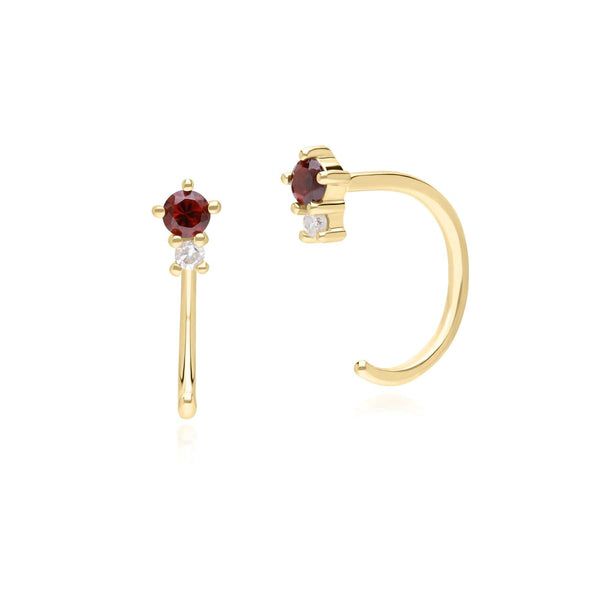 gemondo Modern Classic Garnet & Diamond Pull Through Hoop Earrings in 9ct Yellow Gold