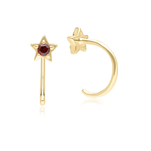 Gemondo Modern Classic Garnet Pull Through Hoop Earrings In 9ct Yellow Gold