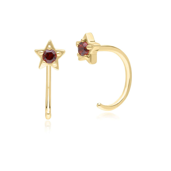gemondo Modern Classic Garnet Pull Through Hoop Earrings in 9ct Yellow Gold