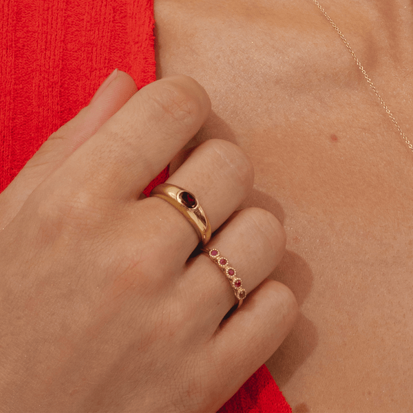 Gemondo Modern Classic Oval Garnet Ring In 18ct Gold Plated Silver