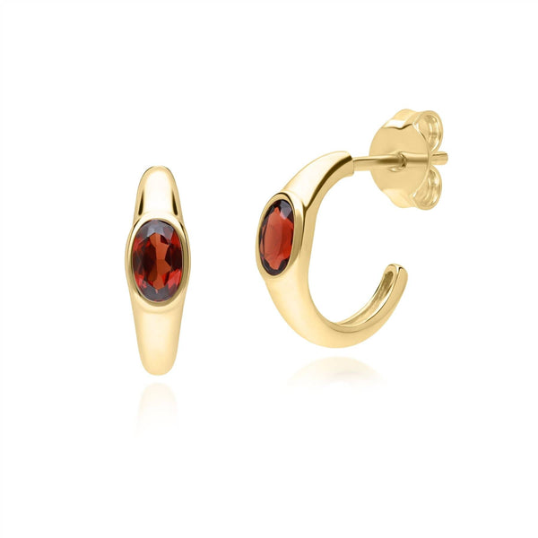 gemondo Modern Classic Oval Garnet Stud Earrings in 18ct Gold Plated Silver