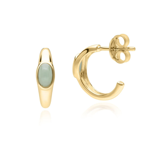 Gemondo Modern Classic Oval Jade Green Hoop Earrings In 18ct Gold Plated Silver