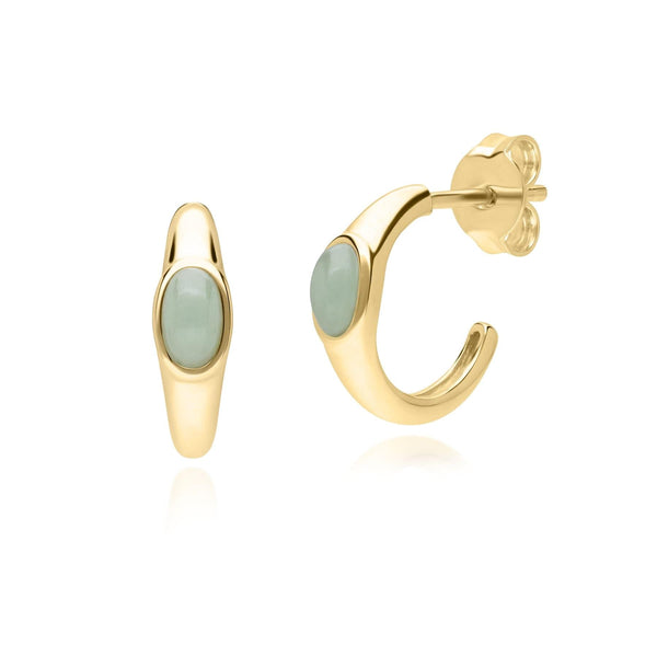 gemondo Modern Classic Oval Jade Green Hoop Earrings in 18ct Gold Plated Silver