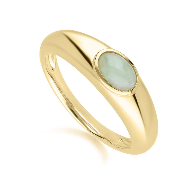 Gemondo Modern Classic Oval Jade Green Ring In 18ct Gold Plated Silver