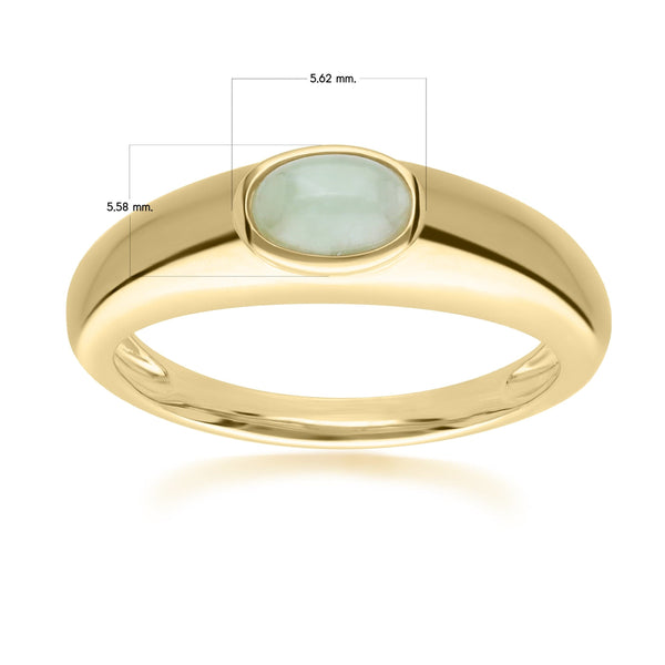 Gemondo Modern Classic Oval Jade Green Ring In 18ct Gold Plated Silver