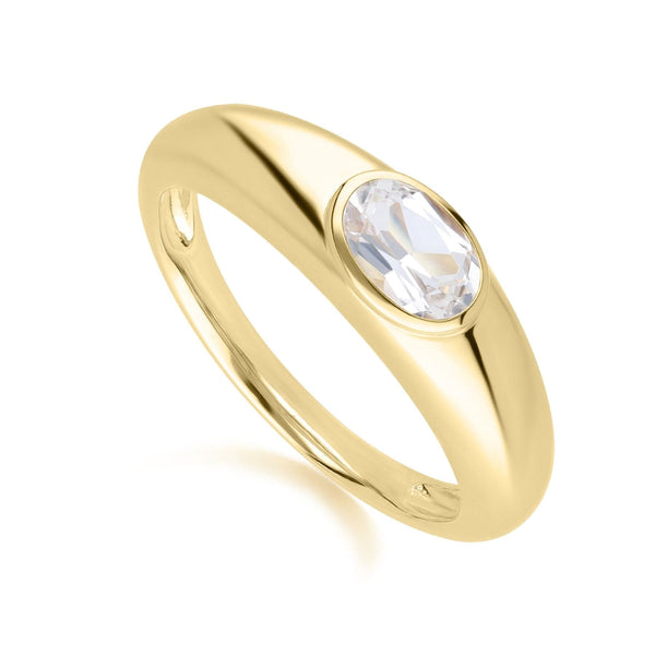 gemondo Modern Classic Oval White Topaz Ring in 18ct Gold Plated Silver