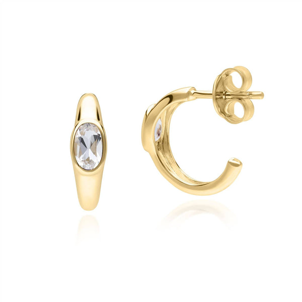 Gemondo Modern Classic Oval White Topaz Stud Earrings In 18ct Gold Plated Silver