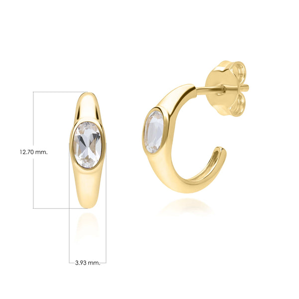 Gemondo Modern Classic Oval White Topaz Stud Earrings In 18ct Gold Plated Silver
