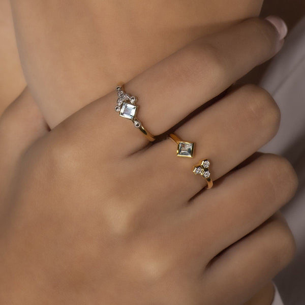 Gemondo Modern Glam Blue Topaz & Diamond Ring In 9ct Yellow Gold