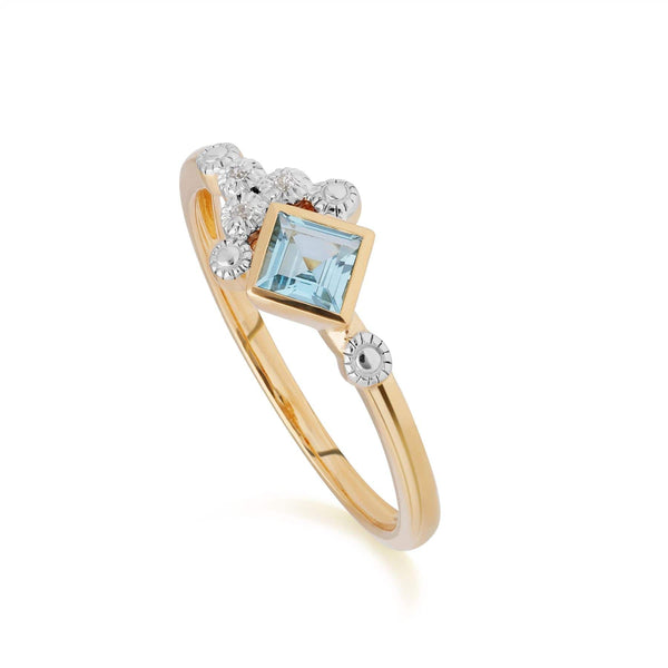 gemondo Modern Glam Blue Topaz & Diamond Ring in 9ct Yellow Gold
