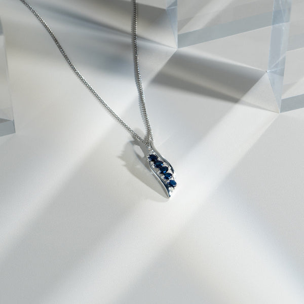 Gemondo Modern Oval Sapphire & Diamond Leaf Pendant In 925 Sterling Silver