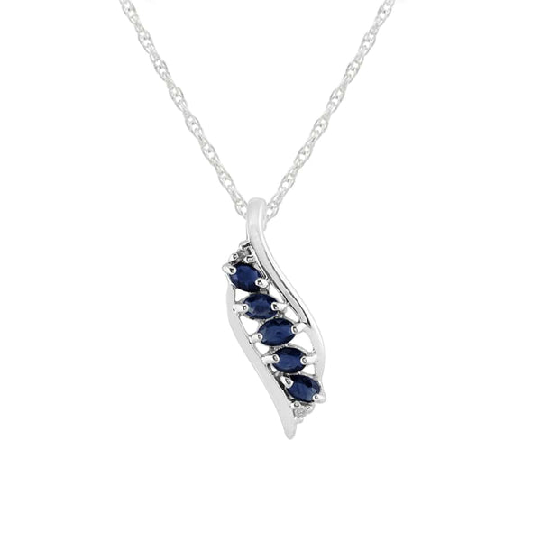 gemondo Modern Oval Sapphire & Diamond Leaf Pendant in 925 Sterling Silver