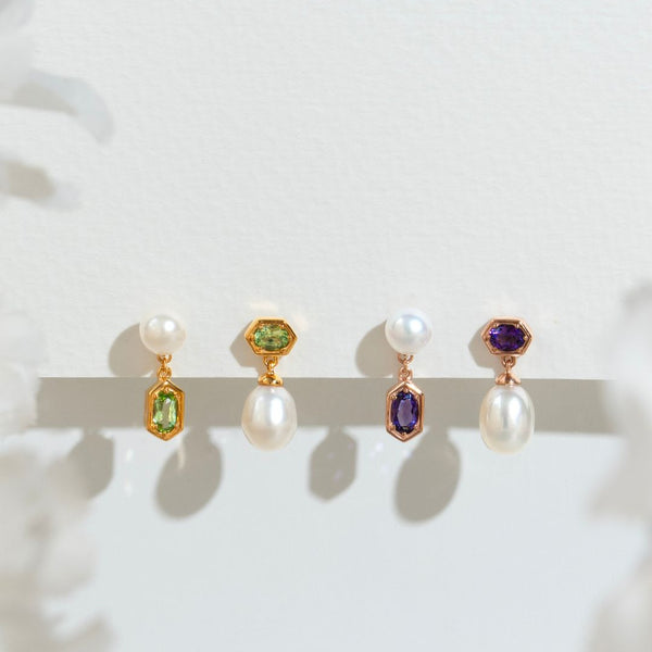 Gemondo Modern Pearl & Amethyst Mismatched Drop Earrings In Rose Gold Plated Silver