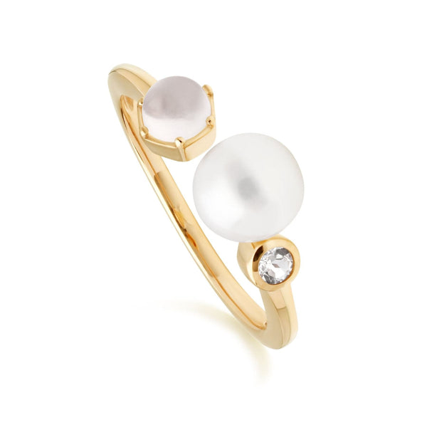 gemondo Modern Pearl Moonstone & White Topaz Open Ring in Gold Plated Silver