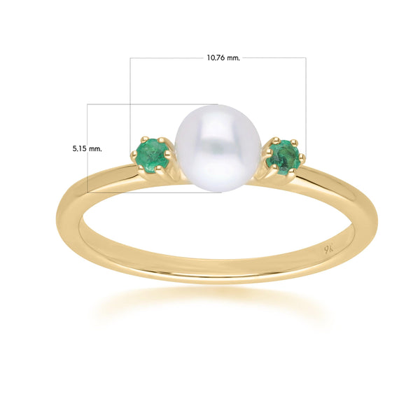 Gemondo Modern Pearl & Round Emerald Ring In 9ct Yellow Gold