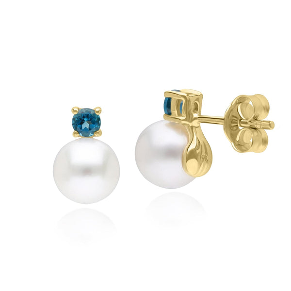 Gemondo Modern Pearl & Topaz Stud Earrings In 9ct Yellow Gold