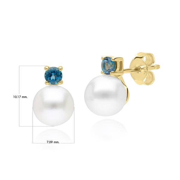 Gemondo Modern Pearl & Topaz Stud Earrings In 9ct Yellow Gold