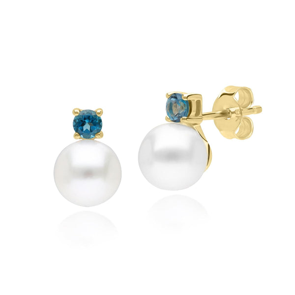 gemondo Modern Pearl & Topaz Stud Earrings in 9ct Yellow Gold